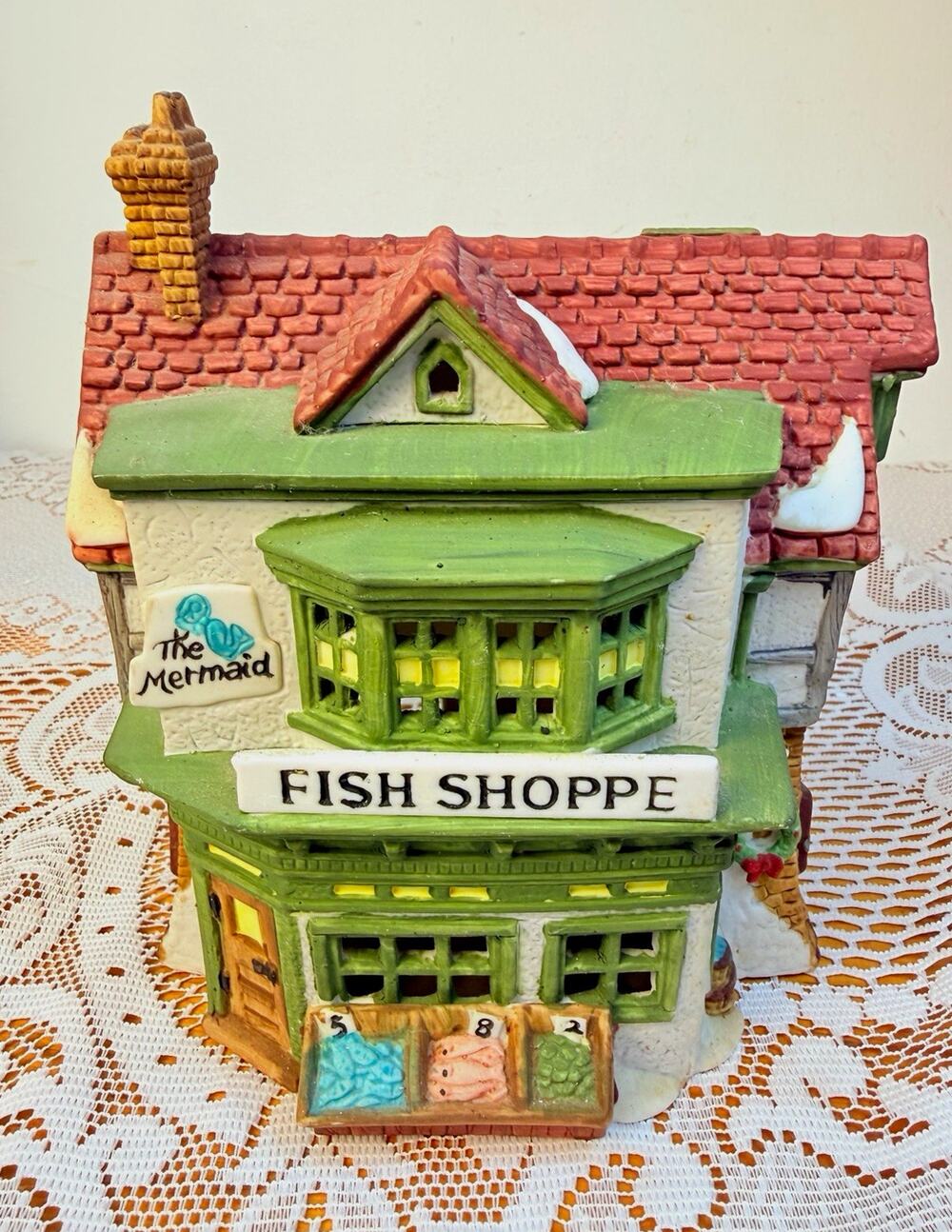 Dept 56 Dickens Village Illuminated Fish Shoppe The Mermaid Village Building